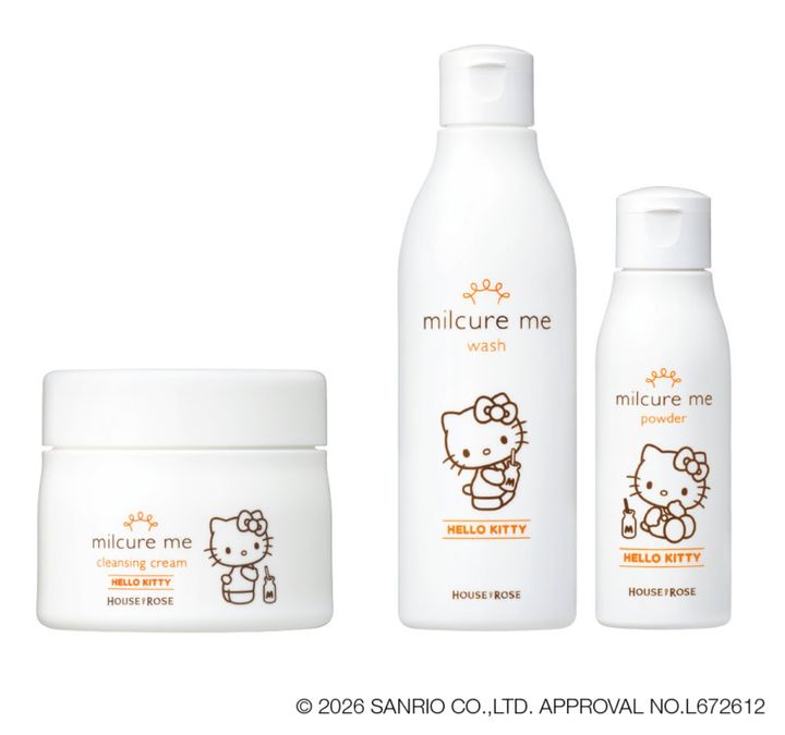 （左）ミルキュア ミー クレンジングクリーム KT 100g ¥2,750、（右）ミルキュア ミー ウォッシュKT 250mL、ミルキュア ミー パウダーKT 50gセットで¥4,180（すべてハウス オブ ローゼ／ハウス オブ ローゼお客様相談室）※数量限定