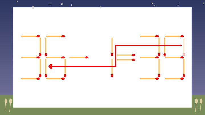 【マッチ棒クイズ】1本だけ動かして正しい式に：35-1=39？の解答画像
