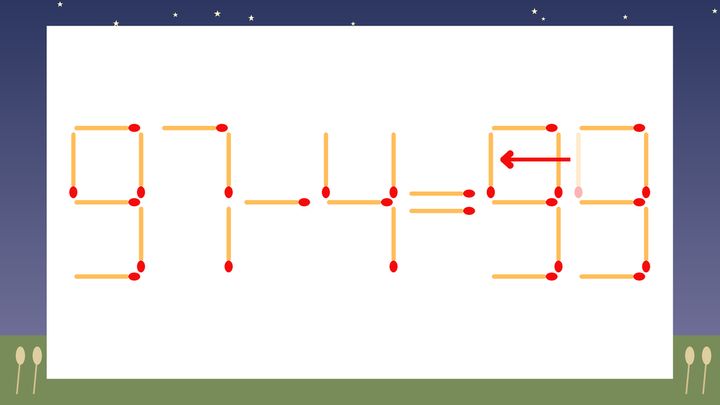 【マッチ棒クイズ】1本だけ動かして正しい式に：97-4=39？の解答画像