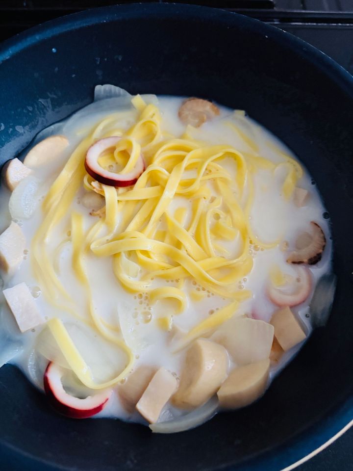 ワンパン「フィットチーネのクリームカレーパスタ」