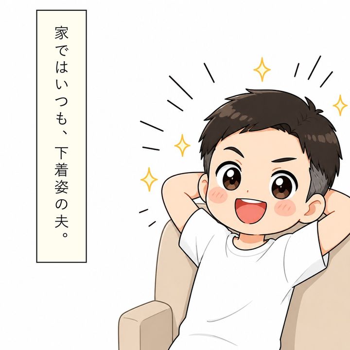 家でくつろぐ夫の服装に妻は不満を感じています
