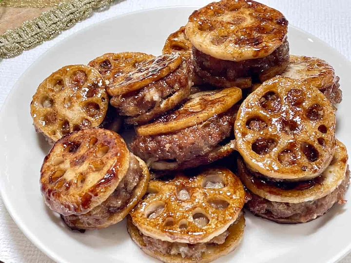 ひき肉の生姜風味れんこん挟み揚げ焼き