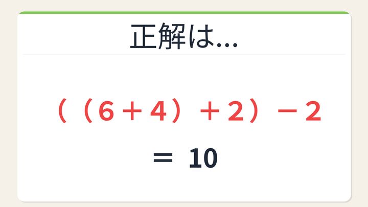 【数式パズル】実は簡単？難しい？6・4・2・2で10を作ろう！の解答画像