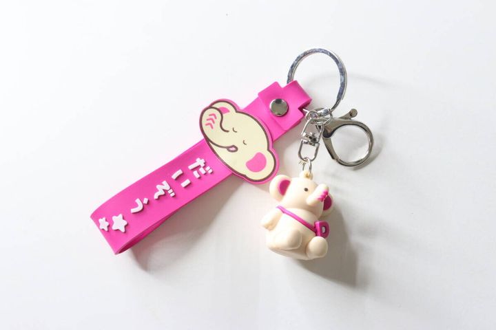 ピンクのストラップにだいぞうくんの顔とひらがなの名前が書かれたキーホルダー