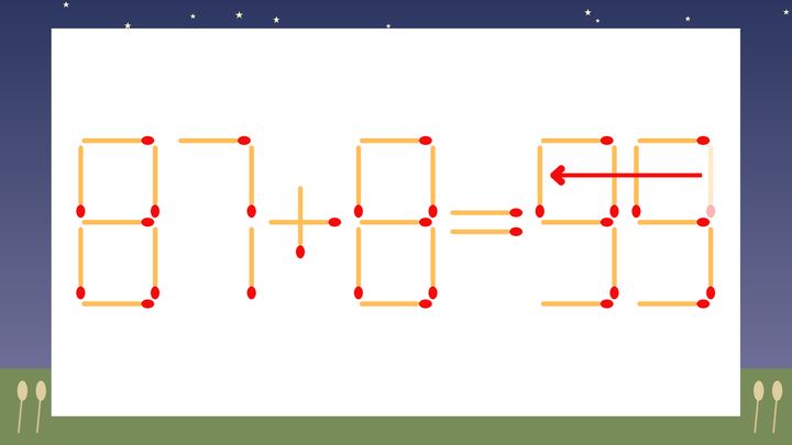 【マッチ棒クイズ】1本だけ動かして正しい式に：87+8=39？の解答画像