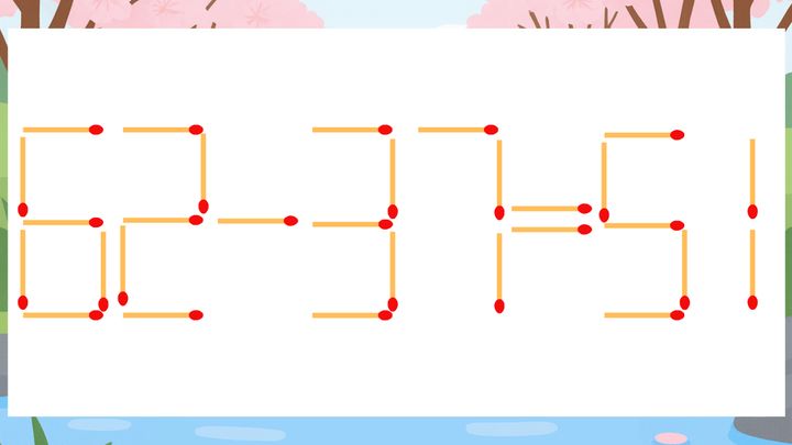 【マッチ棒クイズ】1本だけ動かして正しい式に：62-37=51？の問題画像