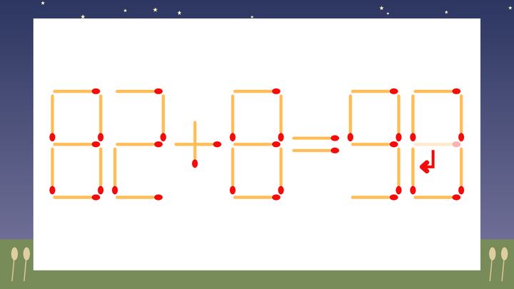 【マッチ棒クイズ】1本だけ動かして正しい式に：82+8=99？の解答画像