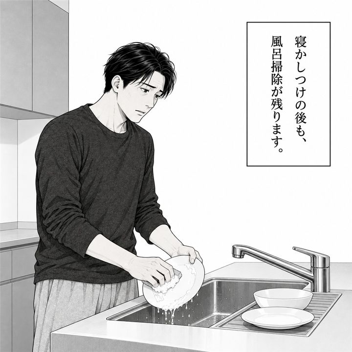 子どもの世話を終えても、私には風呂掃除が残ります。
