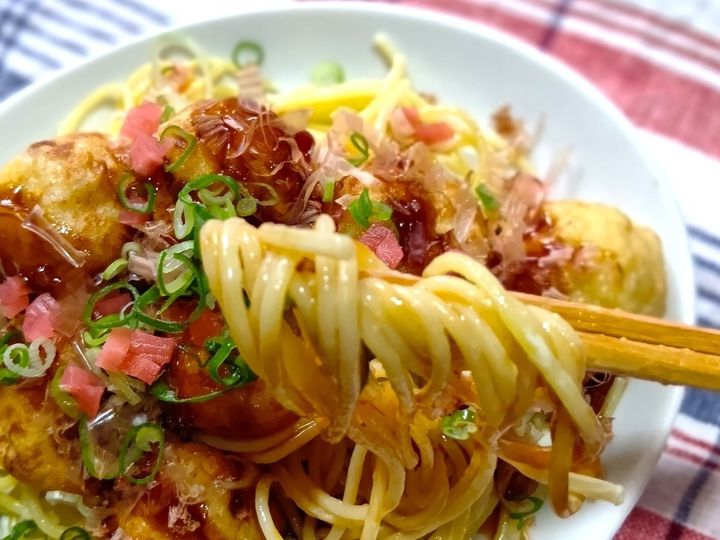 節約レシピ！ボリューム満点！たこ焼きがドーン！マヨたこ焼きスパゲティー