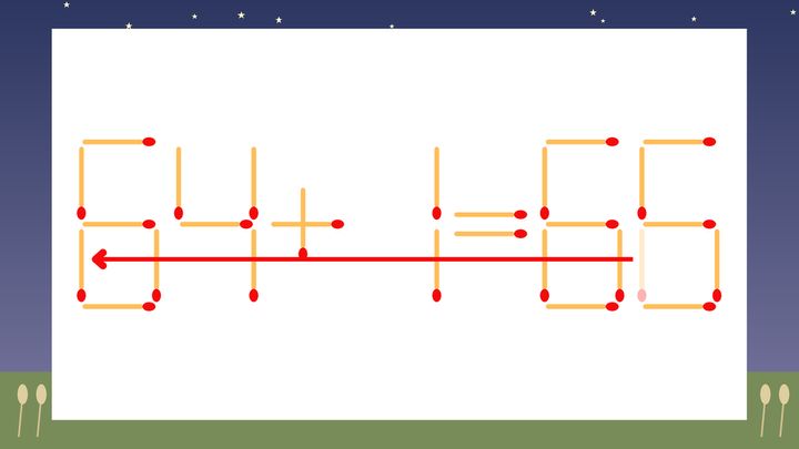 【マッチ棒クイズ】1本だけ動かして正しい式に：54+1=66？の解答画像