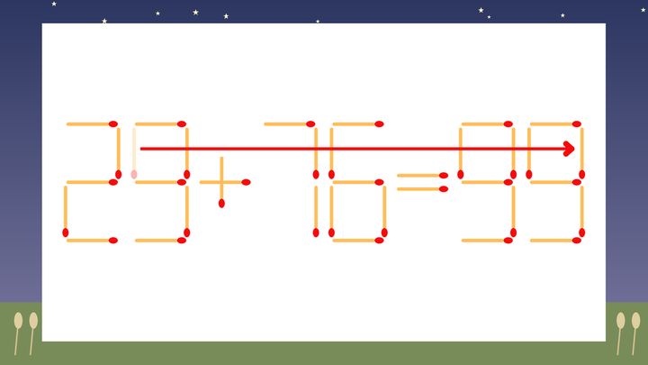 【マッチ棒クイズ】1本だけ動かして正しい式に：29+76=95？の解答画像
