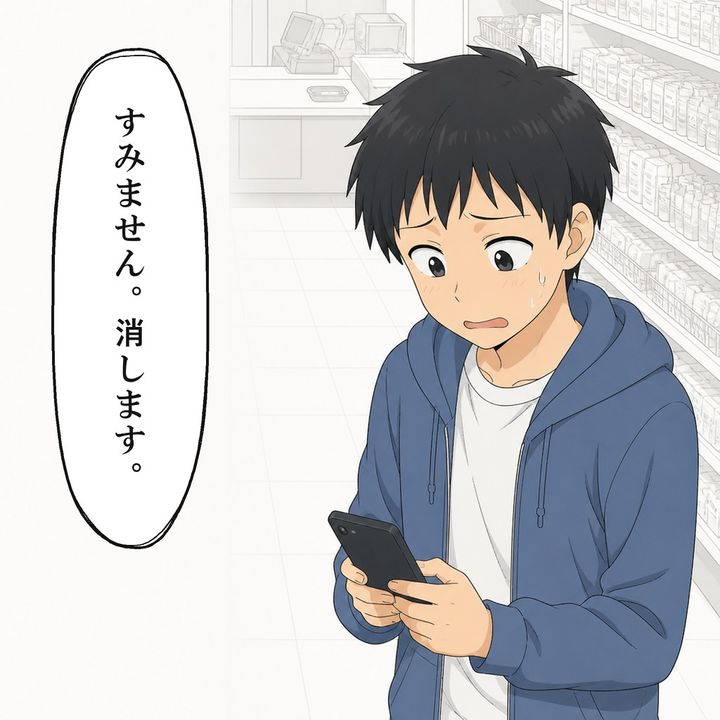 少年は男性に謝りスマホを下ろして操作します