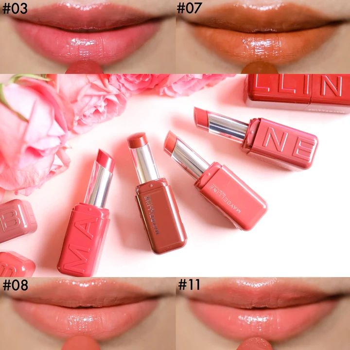MAYBELLINE NEW YORK メイベリン ニューヨーク 2026新作リップ メイベリン シャインビースト 商品写真 立花ゆうり 厳選４色 メイク写真