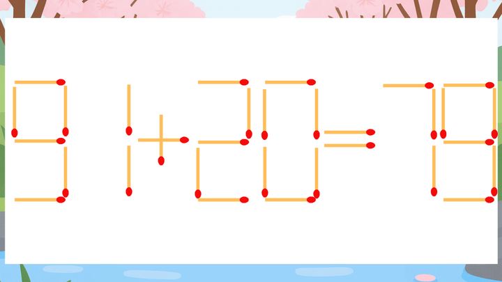 【マッチ棒クイズ】1本だけ動かして正しい式に：91+20=79？の問題画像