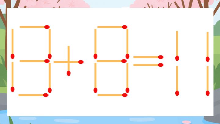 【マッチ棒クイズ】1本だけ動かして正しい式に：13+8=11？の問題画像