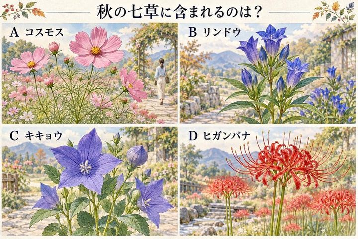 【季節の雑学テスト】秋の花４つ。「秋の七草」に含まれるのはどれ？