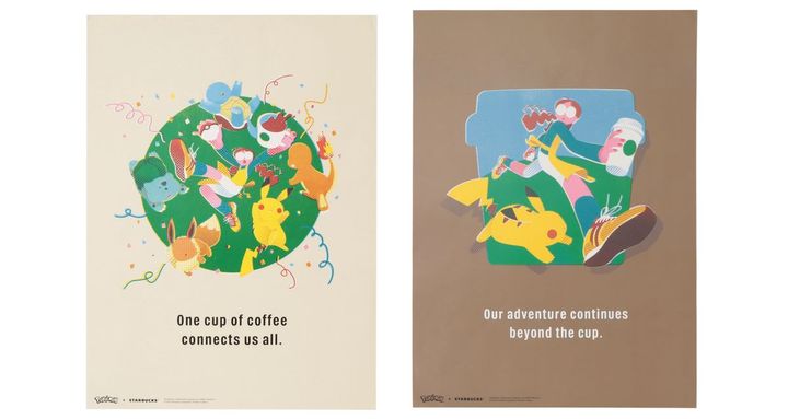 【オンラインストア限定】（左から）「Pokémon + STARBUCKS アートポスター コーヒーコネクション/コーヒーアドベンチャー」各2500円