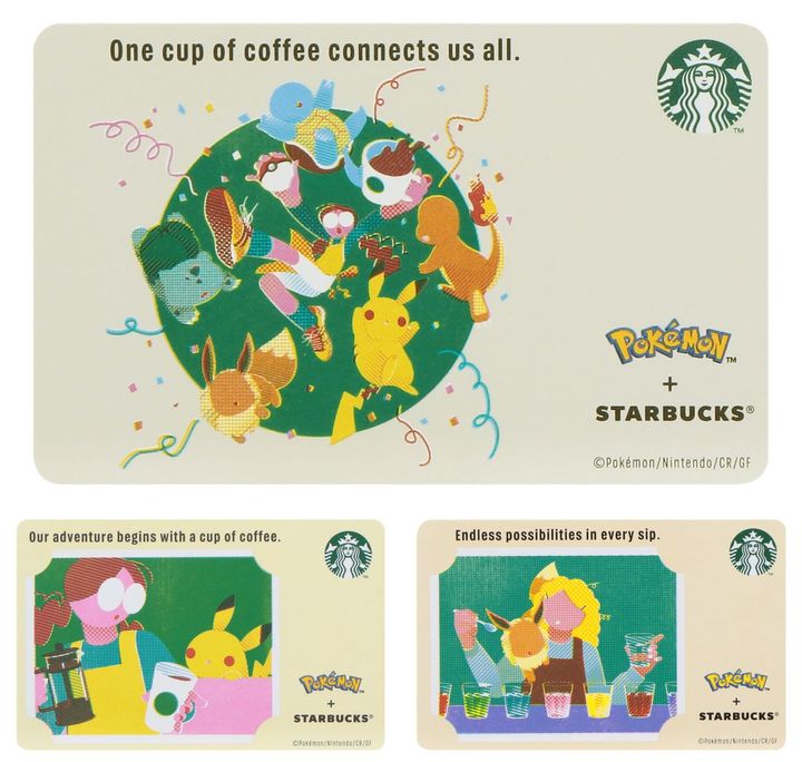 （上段）「スターバックス カード Pokémon コーヒーコネクション」（下段左から）「スターバックス カード Pokémon ピカチュウ / イーブイ」各2000円以上の入金で発行可能 