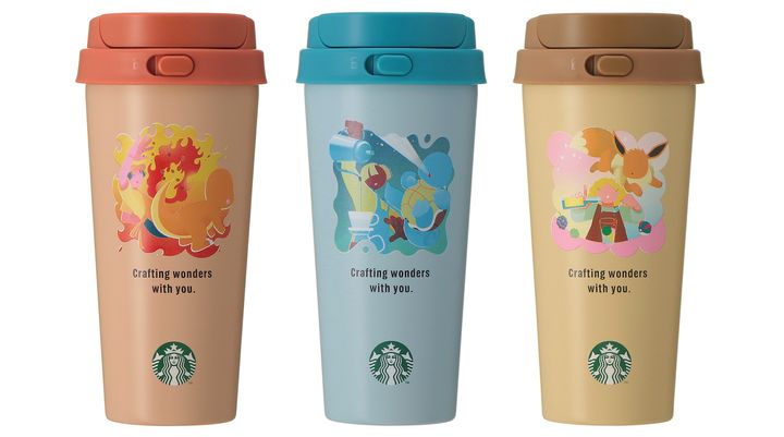【オンラインストア限定】（左から）「Pokémon + STARBUCKS ステンレス TOGO ボトル」473ml ヒトカゲ/ゼニガメ/イーブイ 各6600円