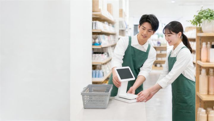 レジを操作する従業員