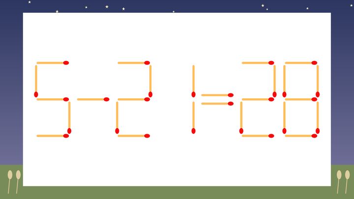 【マッチ棒クイズ】1本だけ動かして正しい式に：5-21=28？の問題画像
