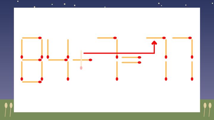 【マッチ棒クイズ】1本だけ動かして正しい式に：84+7=17？の解答画像