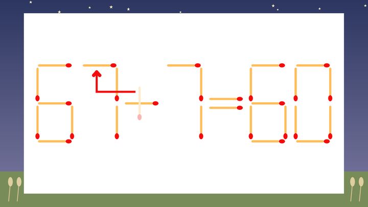 【マッチ棒クイズ】1本だけ動かして正しい式に：61+7=60？の解答画像