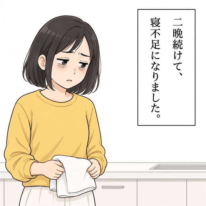 二晩の寝不足が続き、朝の支度もつらく感じます。