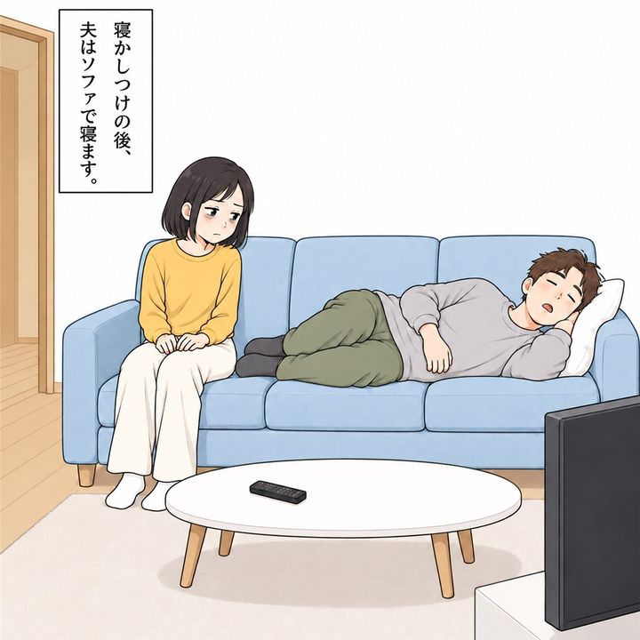 テレビを見ていた夫は、ソファで眠ってしまいます。