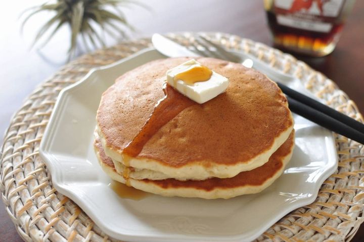 焼き上がったしっとりふんわりバナナホットケーキ