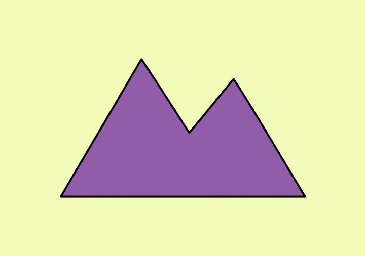 薄い黄色の背景に、紫色の二つの山のような図形が描かれている