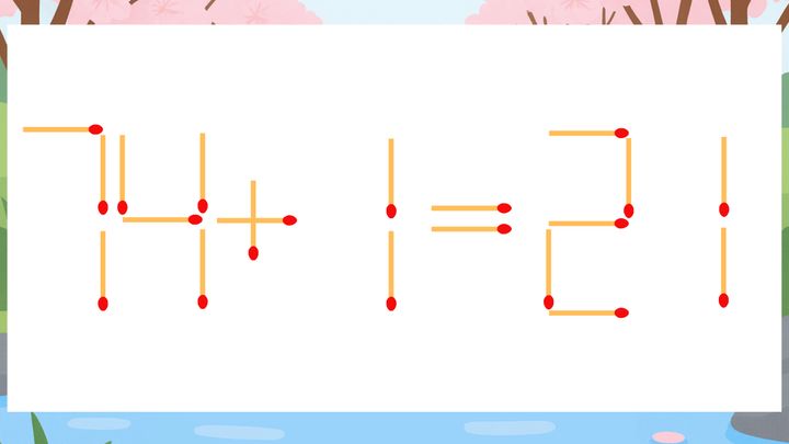 【マッチ棒クイズ】1本だけ動かして正しい式に：74+1=21？の問題画像