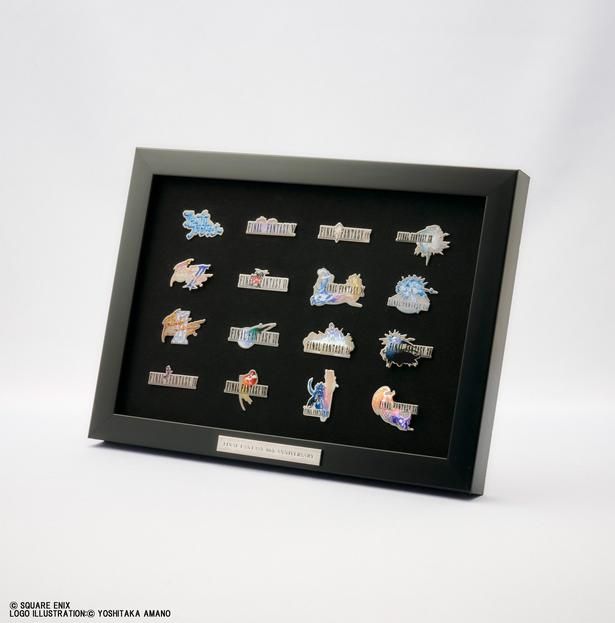 「＋9999 グッズ付きチケット」特典の「歴代タイトルロゴ 額装ピンバッジセット」 ※画像はイメージです。デザイン・仕様・⾊味等は予告なく変更となる場合があります。