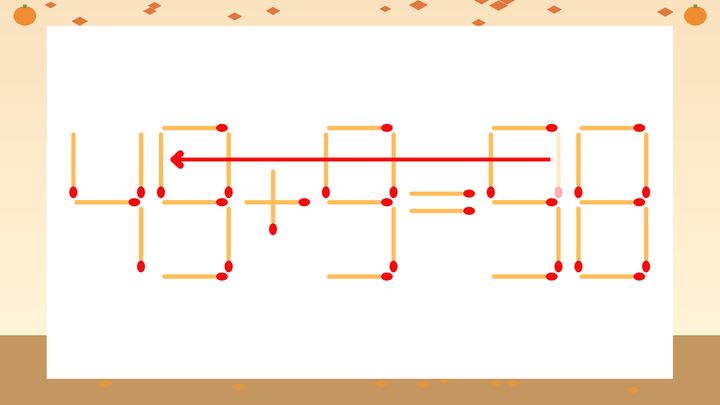 【マッチ棒クイズ】1本だけ動かして正しい式に：43+9=98？の解答画像