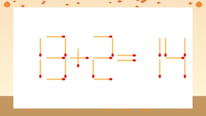 【マッチ棒クイズ】1本だけ動かして正しい式に：13+2=14？の問題画像
