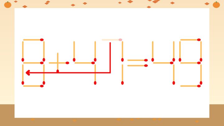 【マッチ棒クイズ】1本だけ動かして正しい式に：9+47=49？の解答画像
