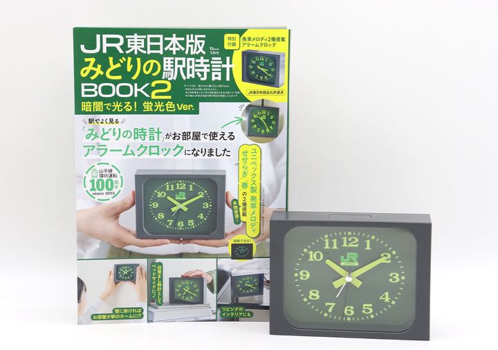 雑誌の表紙と付録の目覚まし時計が並んで置かれている