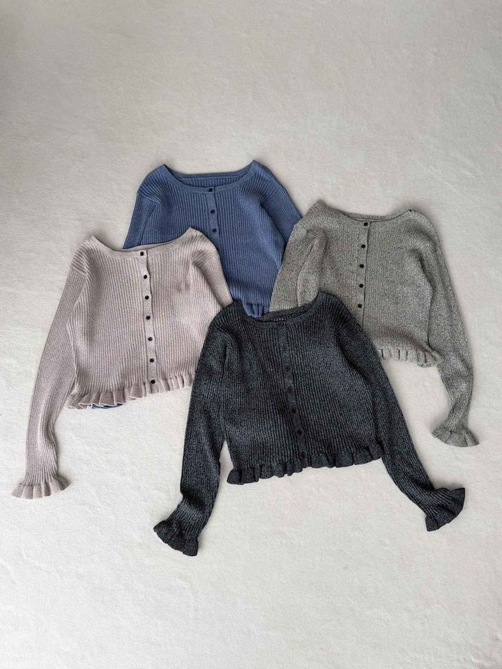 画像: メランジフリルカーディガンＬＳ（ブルー、ピンク、グレー、ブラック）各¥6,050（すべてローリーズファーム） 出典：ローリーズファーム
