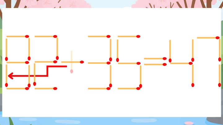 【マッチ棒クイズ】1本だけ動かして正しい式に：92+35=47？の解答画像
