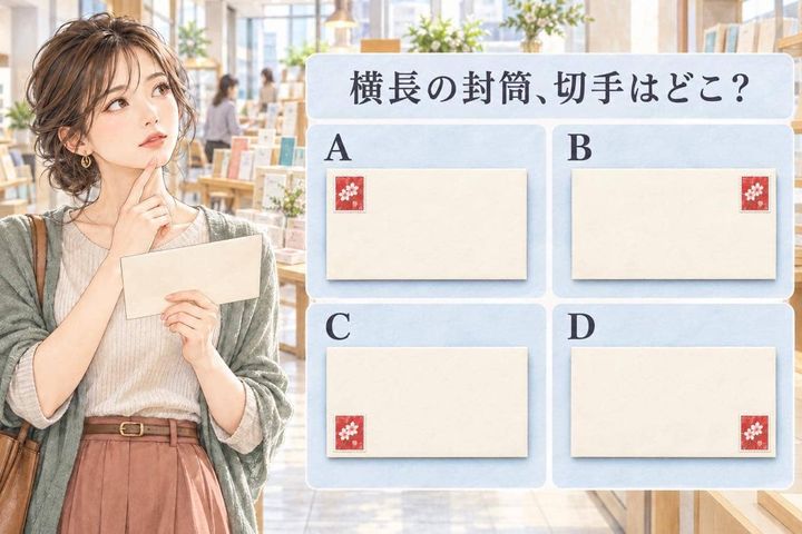 【生活テスト】横長の封筒、切手はどこに貼る？迷いやすい４択問題