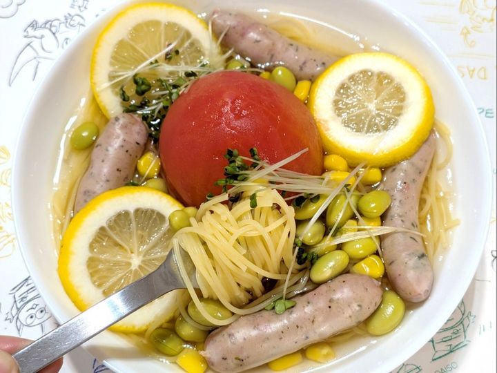 白だし＆レモンのさっぱり！トマトのせパスタ