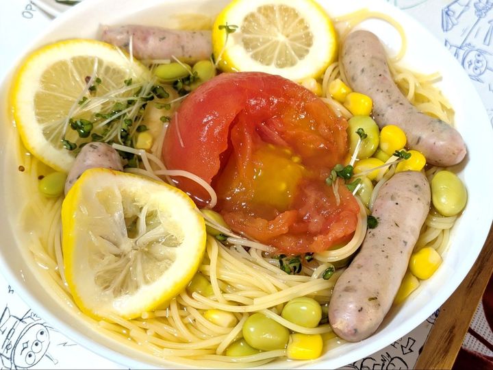 白だし＆レモンのさっぱり！トマトのせパスタ