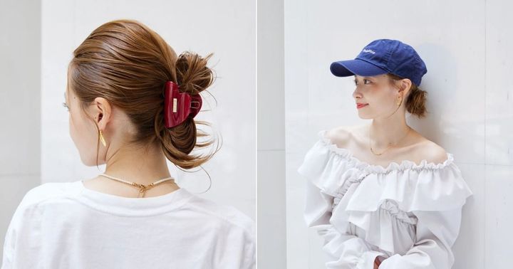 ヘアクリップとキャップのヘアアレンジ