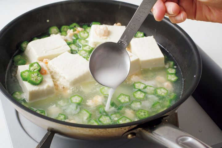 豆腐とえび、オクラのとろみ煮