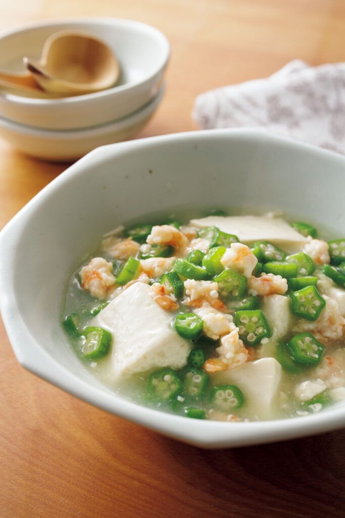 豆腐とえび、オクラのとろみ煮