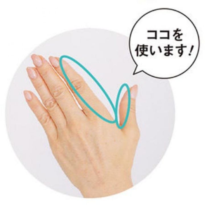 ココを使います！ 親指以外の4 本の指をそろえて伸ばし、Lの字をつくります。
