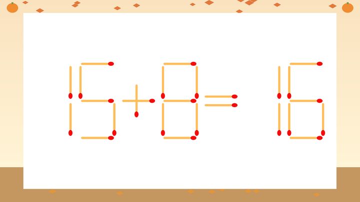 【マッチ棒クイズ】1本だけ動かして正しい式に：15+8=16？の問題画像