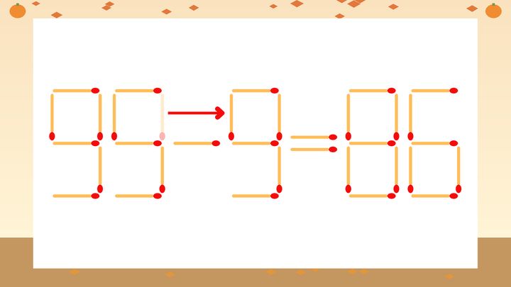 【マッチ棒クイズ】1本だけ動かして正しい式に：99-3=86？の解答画像
