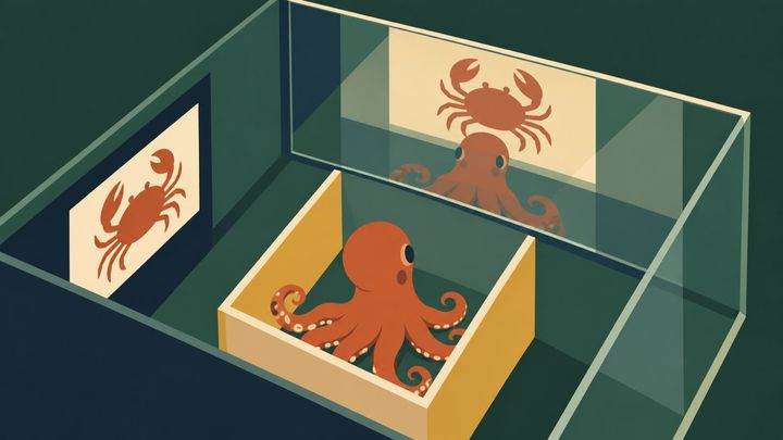 鏡にしか映らないカニ、タコはたどり着けるのか？