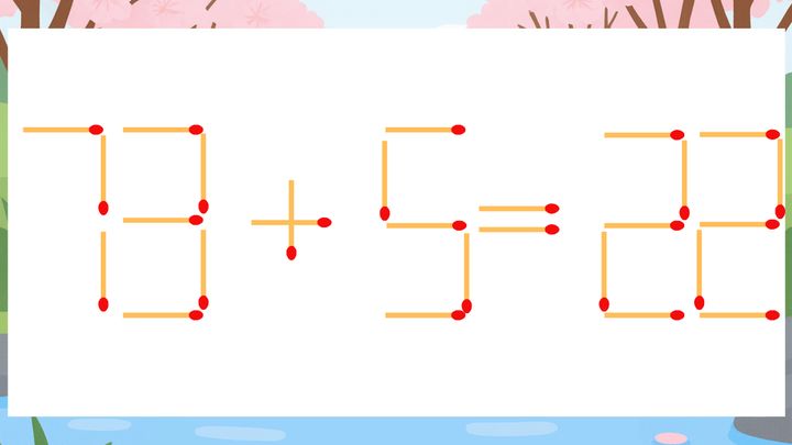 【マッチ棒クイズ】1本だけ動かして正しい式に：73+5=22？の問題画像